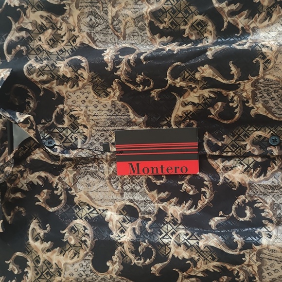 NWT men's Montero black/gold button down shirt size Med - Picture 4 of 8
